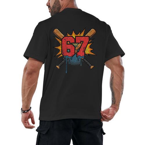 67 Sports Meme – Baseball Bats Number 6 7 Men's Back Print T-Shirt - Sportilla