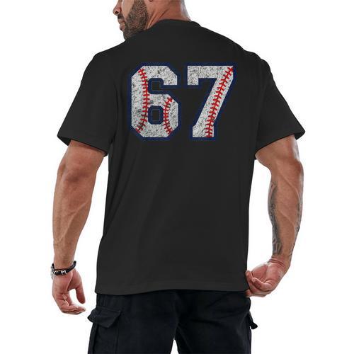 67 Sports Meme – Baseball Number 6 7 Men's Back Print T-Shirt - Sportilla