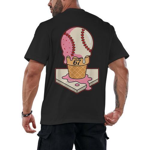67 Tee Baseball Creamy Dripping Graphic Sixty-Seven Clothes Men's Back Print T-Shirt - Sportilla