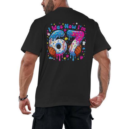 7th Birthday I Was 6 Now I'm 7 Baseball Ice Cream Drip Men's Back Print T-Shirt - Sportilla