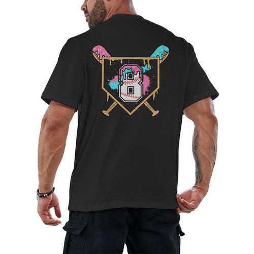 8th Birthday Baseball Bat Ice-Cream Drip 8yrs Old Boys Girls Men's Back Print T-Shirt - Sportilla
