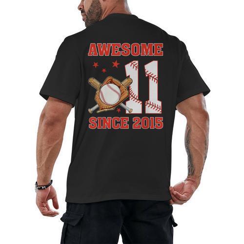 Awesome Since 2015 11 Year Old Boys Bday Baseball Theme Men's Back Print T-Shirt - Sportilla