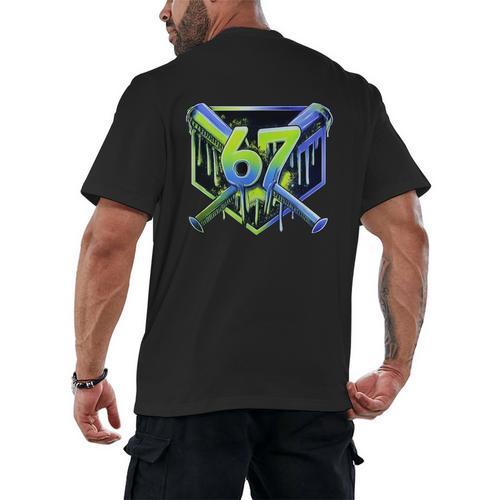 Awesome 67 Baseball Drip Effect Baseball 6-7 Meme Graphic Men's Back Print T-Shirt - Sportilla
