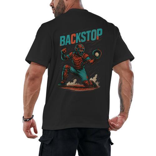 Backstop Catcher Baseball Graphic Men's Back Print T-Shirt - Sportilla