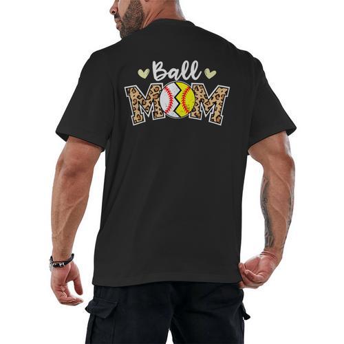 Ball Mom Leopard Baseball Softball Player Mom Men's Back Print T-Shirt - Sportilla