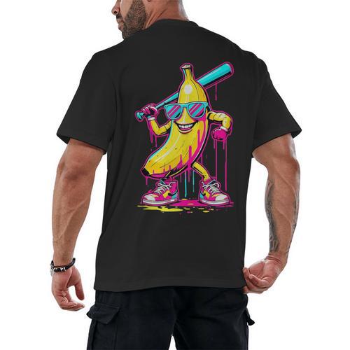 Banana With Baseball Bat Street Baseball Drip Men's Back Print T-Shirt - Sportilla
