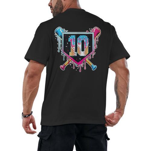 Baseball 10 Year Old Boy Ice Cream Drip 10th Birthday Player Men's Back Print T-Shirt - Sportilla