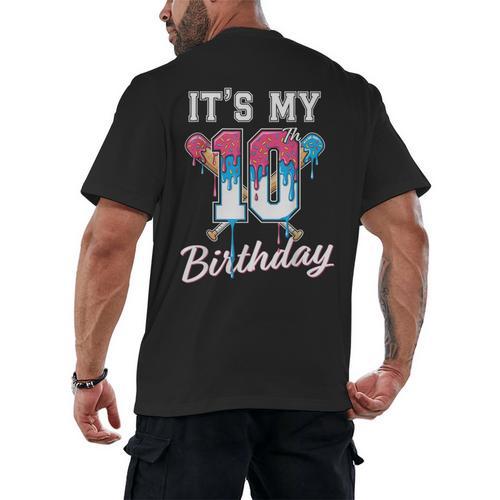 Baseball 10 Year Old Ice Cream Drip 10th Birthday Boys Men's Back Print T-Shirt - Sportilla