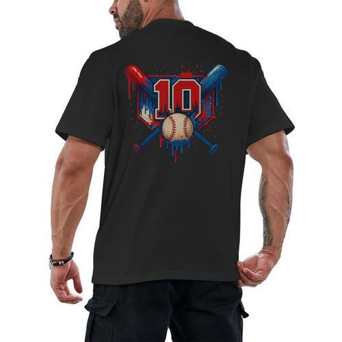 Baseball 10 Year Old Splash Drip 10th Birthday Boy Number 10 Men's Back Print T-Shirt - Sportilla