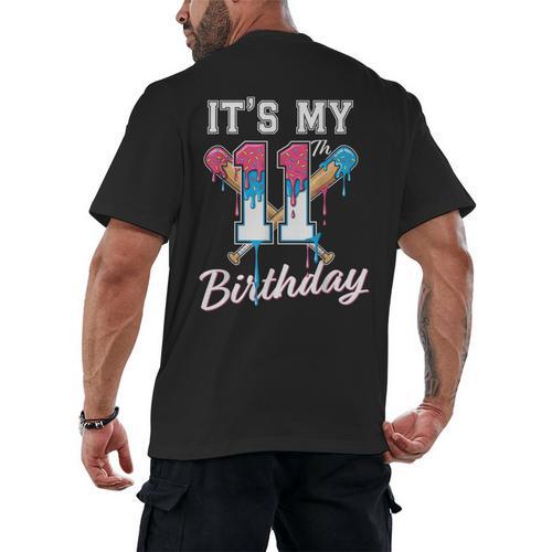 Baseball 11 Year Old Ice Cream Drip 11th Birthday Boys Men's Back Print T-Shirt - Sportilla