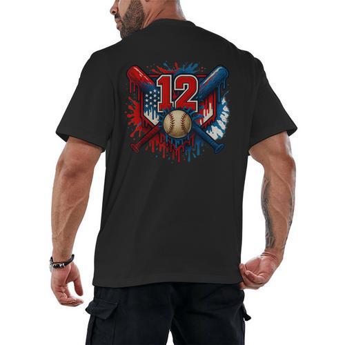 Baseball 12 Year Old Splash Drip 12th Birthday Boy Number 12 Men's Back Print T-Shirt - Sportilla