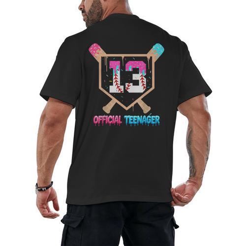 Baseball 13 Year Ice Cream Drip 13th Bday Official Teenager Men's Back Print T-Shirt - Sportilla