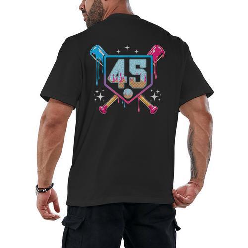 Baseball 45 Year Old Ice Cream Drip 45th Birthday Number 45 Men's Back Print T-Shirt - Sportilla