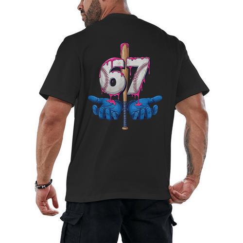 Baseball 67 Six Seven Gen Alpha Meme Drip Men's Back Print T-Shirt - Sportilla