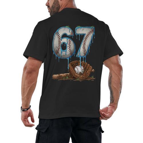 Baseball 67 Six Seven Meme 6-7 Drip Baseball Boys Men Men's Back Print T-Shirt - Sportilla
