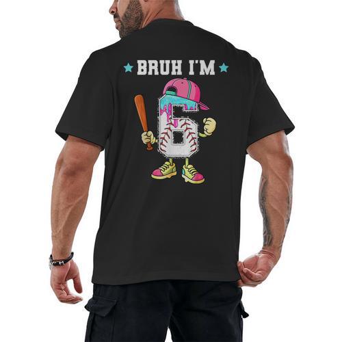 Baseball 6th Birthday Boy Ice Cream Drip Bruh I'm 6 Year Old Men's Back Print T-Shirt - Sportilla