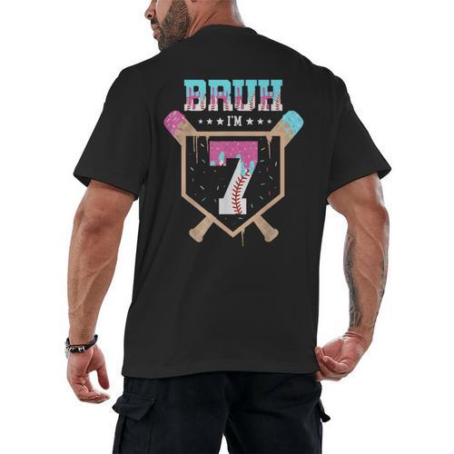 Baseball 7 Year Old Ice Cream Drip 7th Birthday Boys Player Men's Back Print T-Shirt - Sportilla