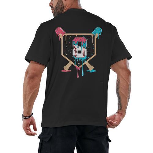 Baseball 8 Year Old Ice Cream Drip 8th Birthday Boys Player Men's Back Print T-Shirt - Sportilla