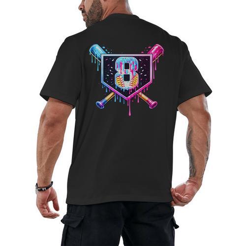 Baseball 8 Year Old Ice Cream Drip 8th Birthday Party Men's Back Print T-Shirt - Sportilla