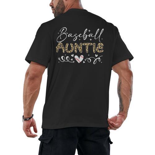 Baseball Auntie Leopard Baseball Heart Men's Back Print T-Shirt - Sportilla