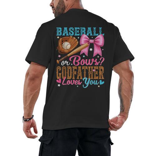 Baseball Or Bows Godfather Loves You Gender Reveal Men's Back Print T-Shirt - Sportilla