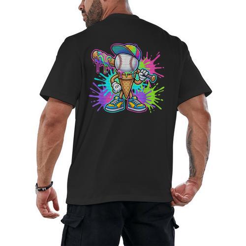 Baseball Boys Clothes For Boys Ice Cream Drip Baseball Stuff Men's Back Print T-Shirt - Sportilla