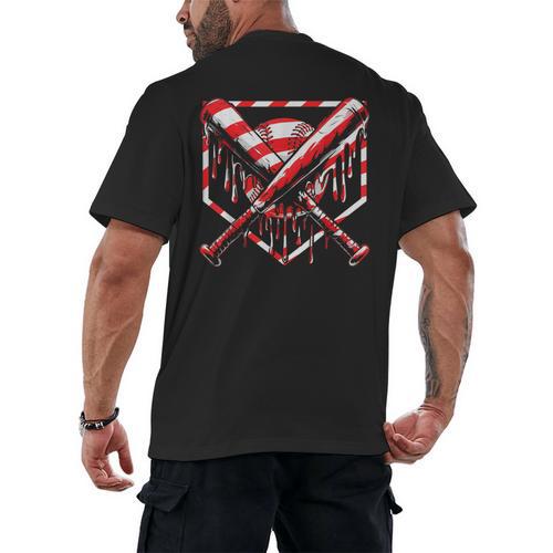 Baseball Candy Cane Christmas Baseball Ice Cream Drip Boys Men's Back Print T-Shirt - Sportilla