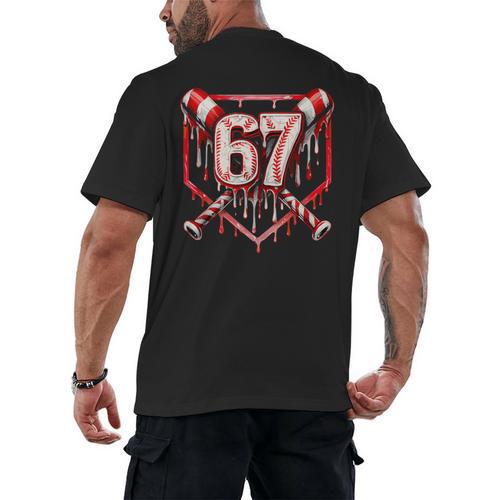 Baseball Candy Cane Drip 6 7 Six Seven Meme Christmas Boys Men's Back Print T-Shirt - Sportilla