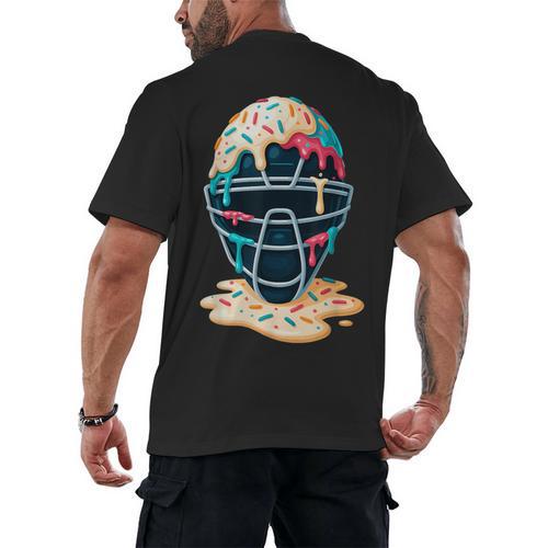 Baseball Catcher Mask Ice Cream Dripping Baseball Boy Youth Men's Back Print T-Shirt - Sportilla