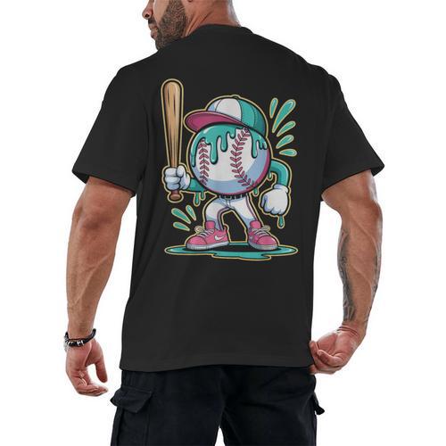 Baseball Character Cartoon Batter Drip Style Women Men Men's Back Print T-Shirt - Sportilla