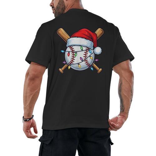 Baseball Christmas Lights Santa Christmas Baseball Player Men's Back Print T-Shirt - Sportilla