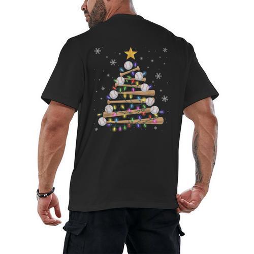 Baseball Christmas Tree Light Xmas Baseball Boys Kids Men's Back Print T-Shirt - Sportilla