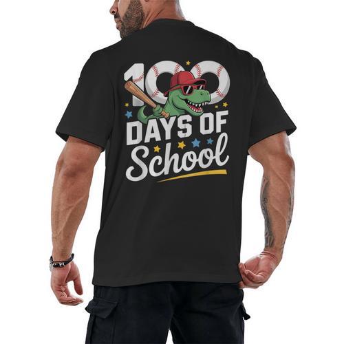 Baseball Dinosaur 100 Days Of School Kids Theme Men's Back Print T-Shirt - Sportilla