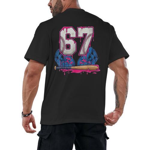 Baseball Drip 67 Meme Six Seven 6-7 Gen Alpha Slang Men's Back Print T-Shirt - Sportilla