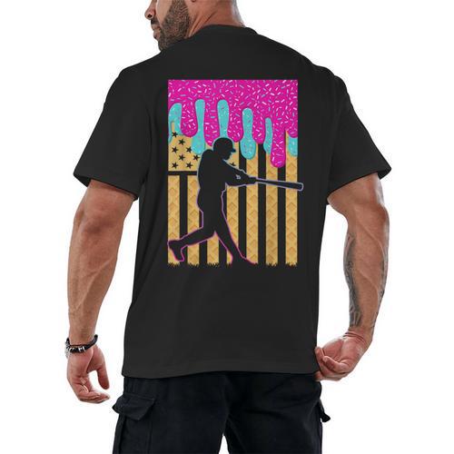 Baseball Drip Bat Boys Ice Cream American Flag 4th Of July Men's Back Print T-Shirt - Sportilla