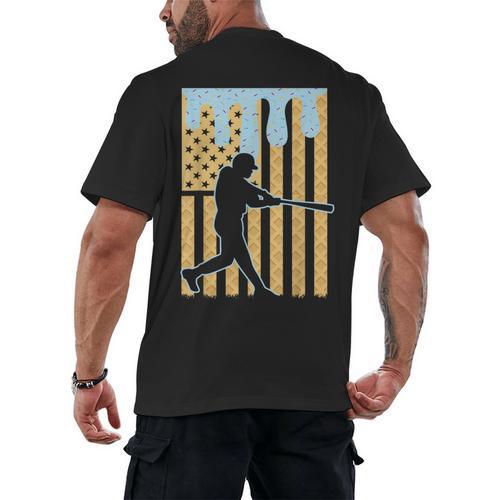 Baseball Drip Boys Dripping Ice Cream Baseball American Flag Men's Back Print T-Shirt - Sportilla