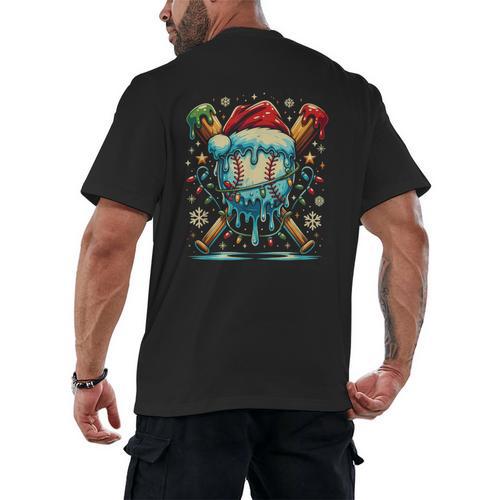 Baseball Drip Boys Youth Santa Christmas Baseball Men's Back Print T-Shirt - Sportilla