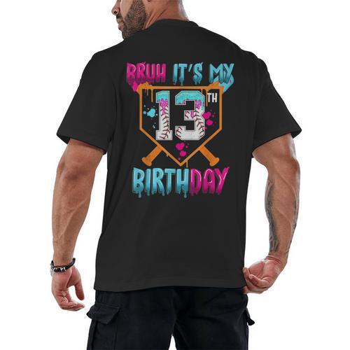 Baseball Drip Bruh It's My 13th Birthday Boy Ice Cream Drip Men's Back Print T-Shirt - Sportilla