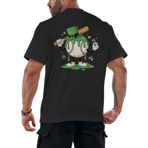Baseball Drip Ice Cream Boys Kids Shamrock St Patricks Day Men's Back Print T-Shirt - Sportilla