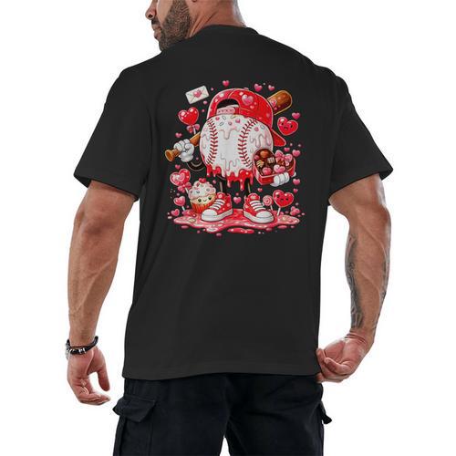 Baseball Drip Ice Cream Boys Kids Youth Valentines Men's Back Print T-Shirt - Sportilla