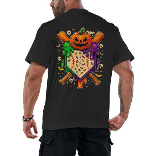 Baseball Drip Ice Cream Drip Halloween Baseball Lovers Men's Back Print T-Shirt - Sportilla