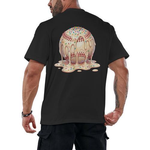Baseball Drip Ice Cream Melting Illustration Men's Back Print T-Shirt - Sportilla