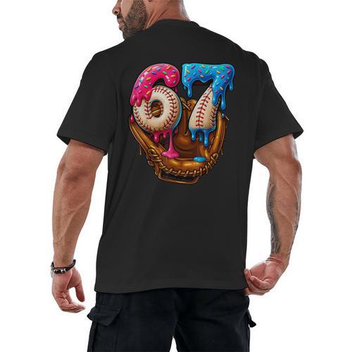 Baseball Drip Ice Cream Number 67 Player Or 67th Birthday Men's Back Print T-Shirt - Sportilla
