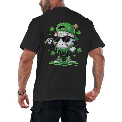 Baseball Drip Ice Cream Shamrock Kids Boy St Patrick’s Day Men's Back Print T-Shirt - Sportilla