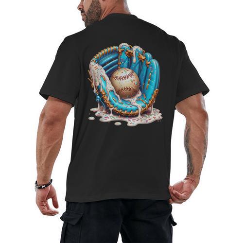Baseball Drip Ice Cream Sprinkless Glove Boy Kid Men's Back Print T-Shirt - Sportilla