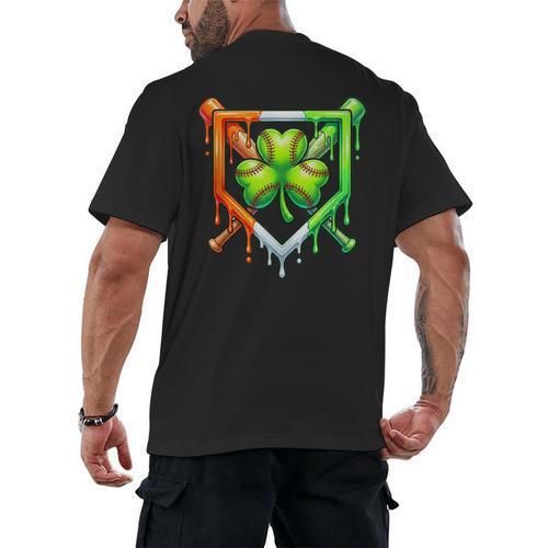 Baseball Drip Ice Cream St Patricks Day Shamrock Lucky Men's Back Print T-Shirt - Sportilla