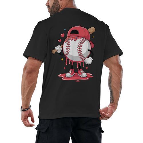 Baseball Drip Icecream Boy Kids Valentine Men's Back Print T-Shirt - Sportilla
