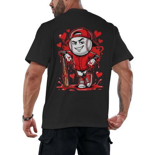 Baseball Drip Icecream Heart Red Valentine Day Boys Kids Men's Back Print T-Shirt - Sportilla