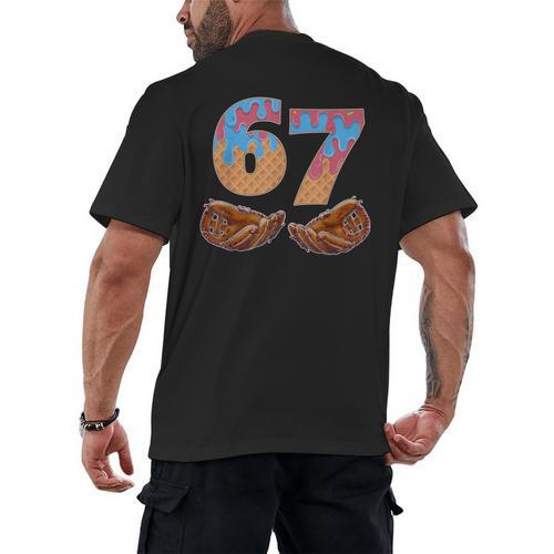 Baseball Drip Number 67 Player Six Seven Meme Men's Back Print T-Shirt - Sportilla