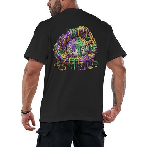 Baseball Glove Ice Cream Mardi Gras Dripping Boys Youth Kids Men's Back Print T-Shirt - Sportilla